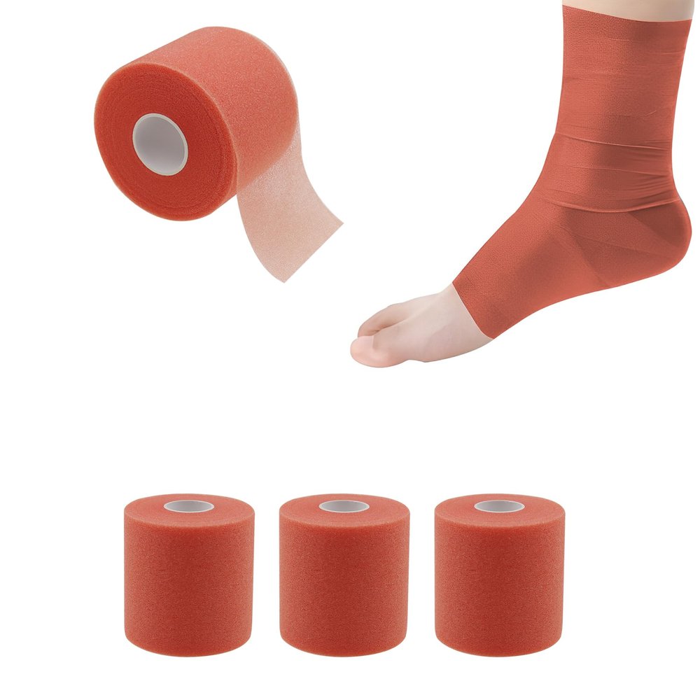 Pre Wrap Tape,TTZEZE Athletic Foam Underwrap,Soft Prewrap Headbands,Smooth Sports Wrap Roll,Pre Wrap Bandage Sport Tape for Ankles Wrists Hands Elbows 2.76 Inch x 11 Yards Orange 4-Rolls