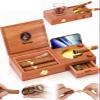 Cedar Wood Lined Cigar Humidor & Ashtray Set - With Cigar Cutter, Hygrometer, Humidifier, Draw Enhancer, Whiskey Tray & Phone Holder - Gift for Men view 1