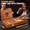 Cedar Wood Lined Cigar Humidor & Ashtray Set - With Cigar Cutter, Hygrometer, Humidifier, Draw Enhancer, Whiskey Tray & Phone Holder - Gift for Men view 2