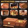 Cedar Wood Lined Cigar Humidor & Ashtray Set - With Cigar Cutter, Hygrometer, Humidifier, Draw Enhancer, Whiskey Tray & Phone Holder - Gift for Men view 3