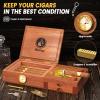 Cedar Wood Lined Cigar Humidor & Ashtray Set - With Cigar Cutter, Hygrometer, Humidifier, Draw Enhancer, Whiskey Tray & Phone Holder - Gift for Men view 4
