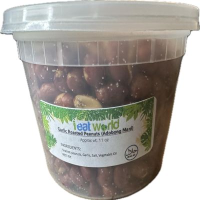 Adobon Mani Halal Garlic Roasted Red Skin Peanuts Filipino Snack Home Made No Preservatives Halal Snacks (11 oz, Plain)