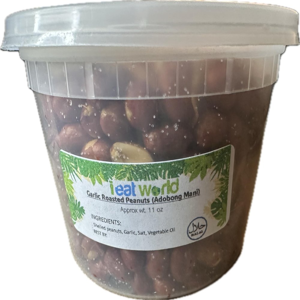 Adobon Mani Halal Garlic Roasted Red Skin Peanuts Filipino Snack Home Made No Preservatives Halal Snacks (11 oz, Plain)