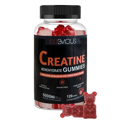 Oobvious Creatine Monohydrate Gummies 120 for Men & Women - 5g, Sugar-Free Pre-Workout Gummy with L-Taurine, Betaine Anhydrous, Alpha GPC, Vitamin B12 (1 Pack)