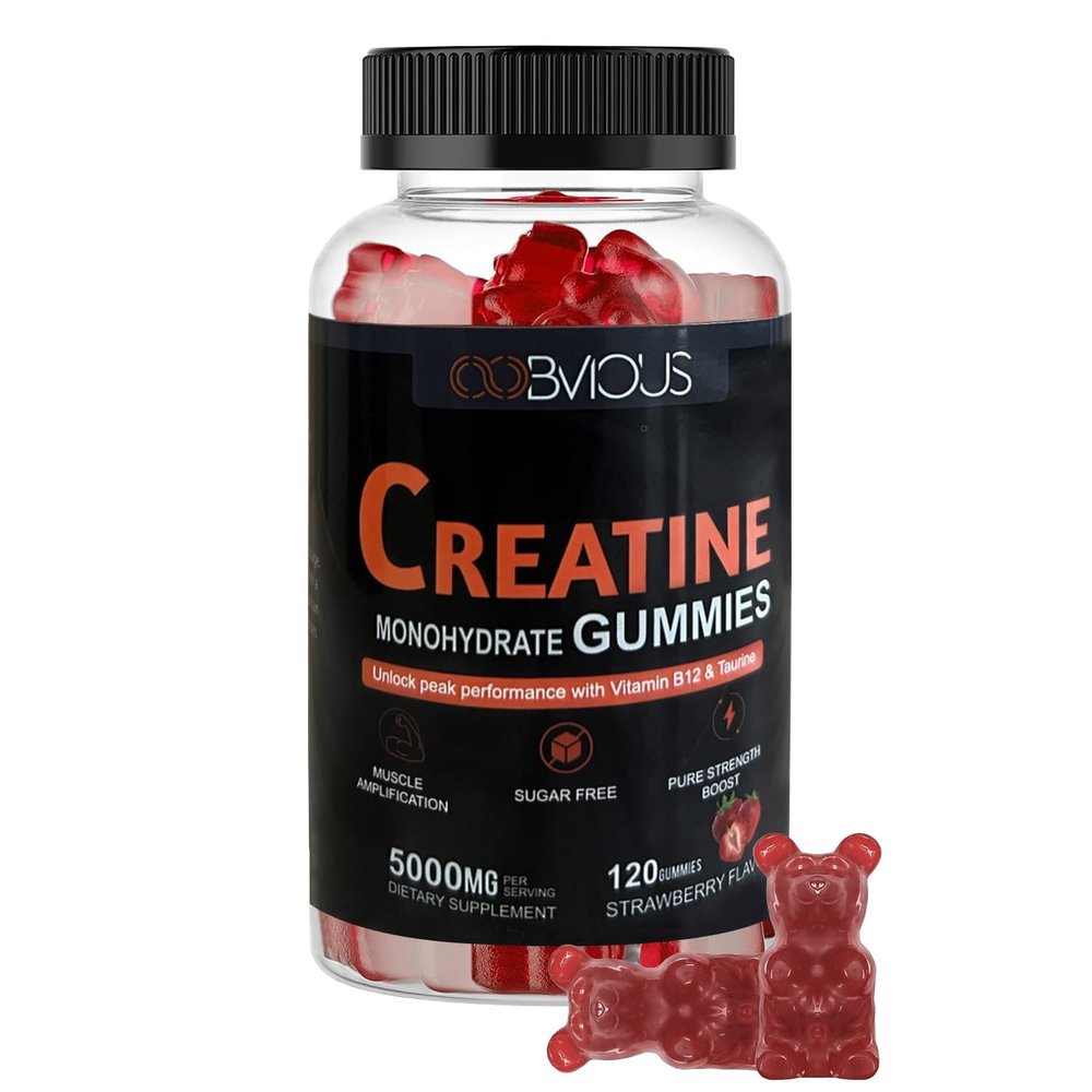 Oobvious Creatine Monohydrate Gummies 120 for Men & Women - 5g, Sugar-Free Pre-Workout Gummy with L-Taurine, Betaine Anhydrous, Alpha GPC, Vitamin B12 (1 Pack)