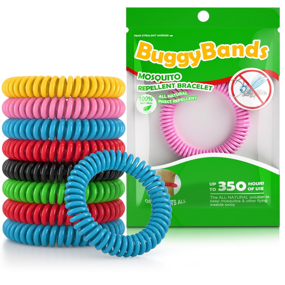 BuggyBands 24 Pack Mosquito Bracelets, Mosquito Bands for Adults and Kids with Individually Wrapped & DEET Free, Natural and Waterproof Wristbands Citronella Bracelets for Camping Hiking