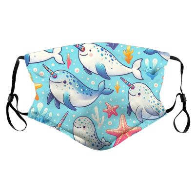 Reusable Cloth Face Masks with 2 Filters Narwhal-and-Starfish Washable Face Covering Small Black