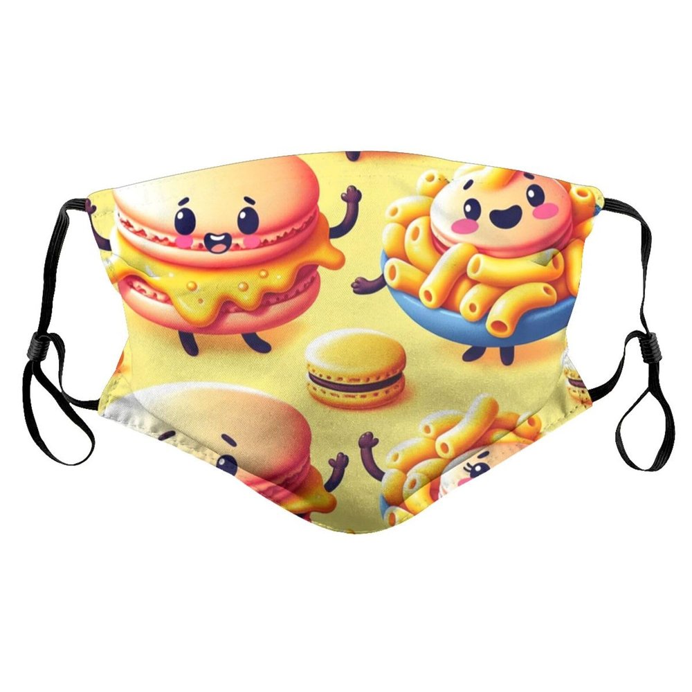 Reusable Cloth Face Masks with 2 Filters Macaron-Cheese-Hamburger Washable Face Covering Small Black