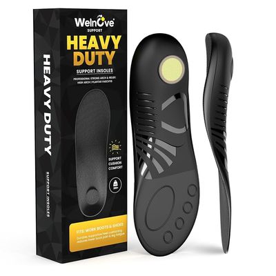 220+ lbs Heavy Duty Arch Support Insoles - Welnove Plantar Fasciitis Insoles with High Arch Support Orthotic Inserts for Flat Feet Standing All Day Work Boot Insoles for Women 14-15 and Men 12-13.5
