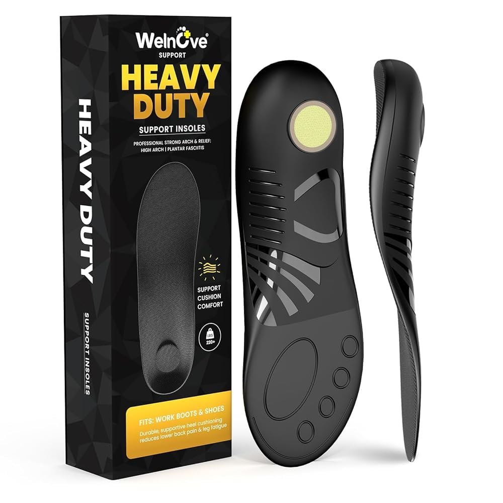 220+ lbs Heavy Duty Arch Support Insoles - Welnove Plantar Fasciitis Insoles with High Arch Support Orthotic Inserts for Flat Feet Standing All Day Work Boot Insoles for Women 14-15 and Men 12-13.5