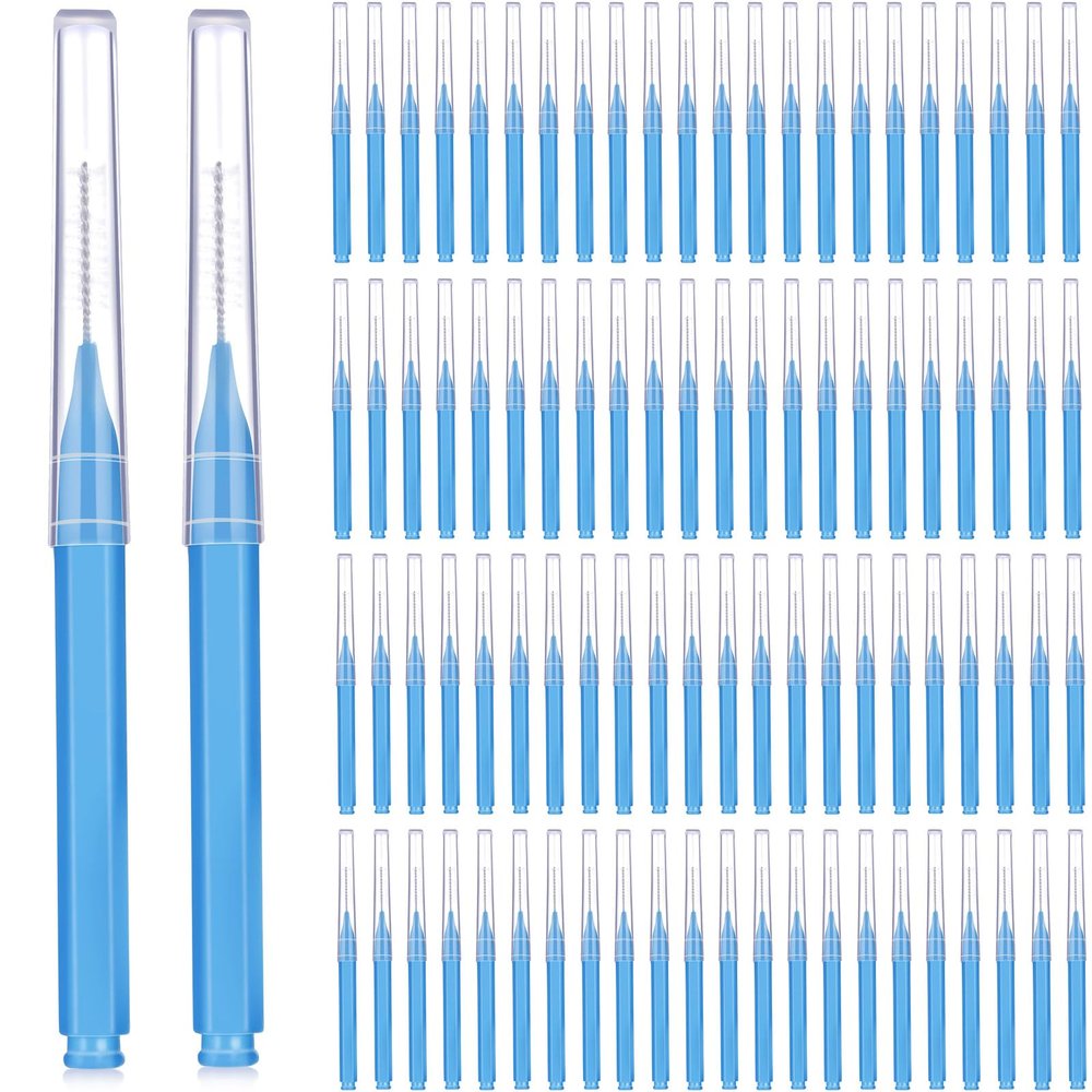 Patelai 100 Pieces Braces Brush for Cleaner Interdental Brush Toothpick Dental Tooth Flossing Head Oral Dental Hygiene Flosser Toothpick Cleaners Tooth Tool(Blue,Proper Size)
