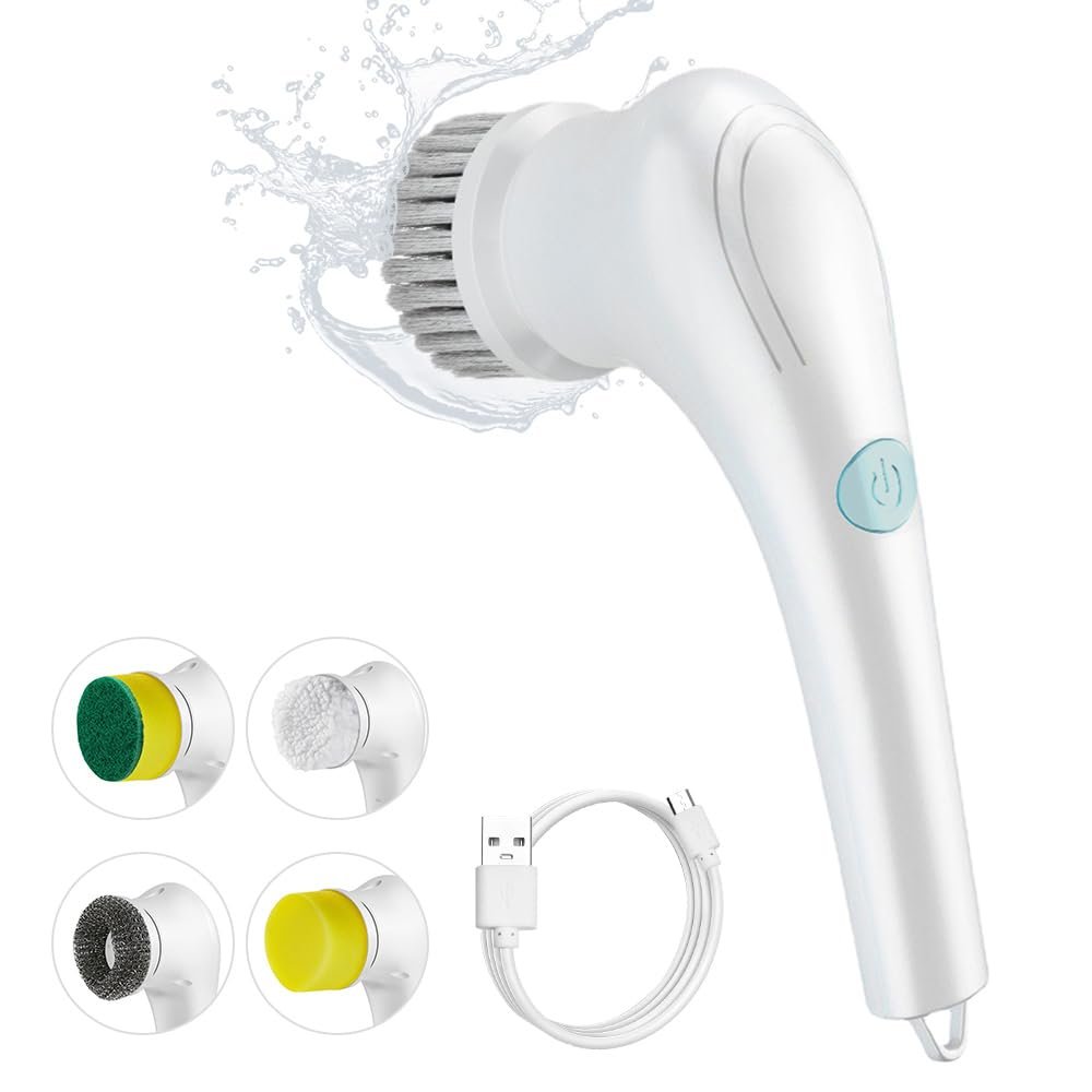 Domary Electric Spin Scrubber Multifunctional Cleaning Brush with 5 Heads Cordless Handheld for Kitchen Bathroom Wall Window Tile Floor Bathtub Car Cleaning
