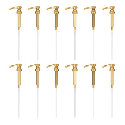 12PCS Coffee Syrup Pump, Skinny Syrup Pump, 750ml Bottle Pumps for Flavored Syrups Dispenser Caramel Snow Cones Drinks Dessert Tea Jam Ketchup (Gold)