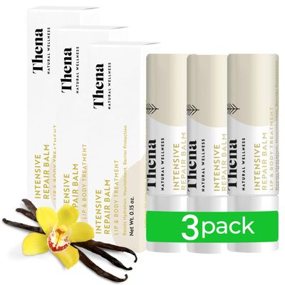 Organic Lip Balm Lip Treatment & Moisturizer for Dry Cracked Lips with Shea Butter & Vanilla, Ultra-Hydrating & Nourishing, Barrier-Repair Lip Therapy, Natural Skin Care, 3 Pack, Women & Men
