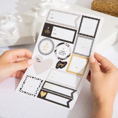 195 Premium Gift Labels - Elegant Black, White & Gold Variety Pack, 15 Sheets of 8.5" x 5.5" All Occasions Gift Wrapping Labels for Presents, Gifts, Holidays, Celebrations, Decorations & More