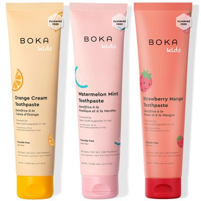 Boka Fluoride Free Toothpaste Nano Hydroxyapatite Toothpaste - Orange Cream, Watermelon Mint, Strawberry Mango Flavor, 4 oz 3Pk US Manufactured