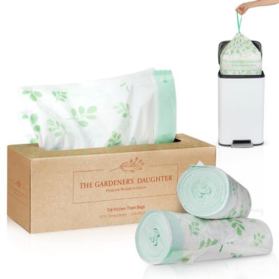 13 Gallon Compostable Trash Bags  Extra Strong, Drawstring Kitchen Bags (30 Count, White) | Leak-Proof, BPI & TUV Certified, Home Compostable  Evergreen by The Gardener's Daughter