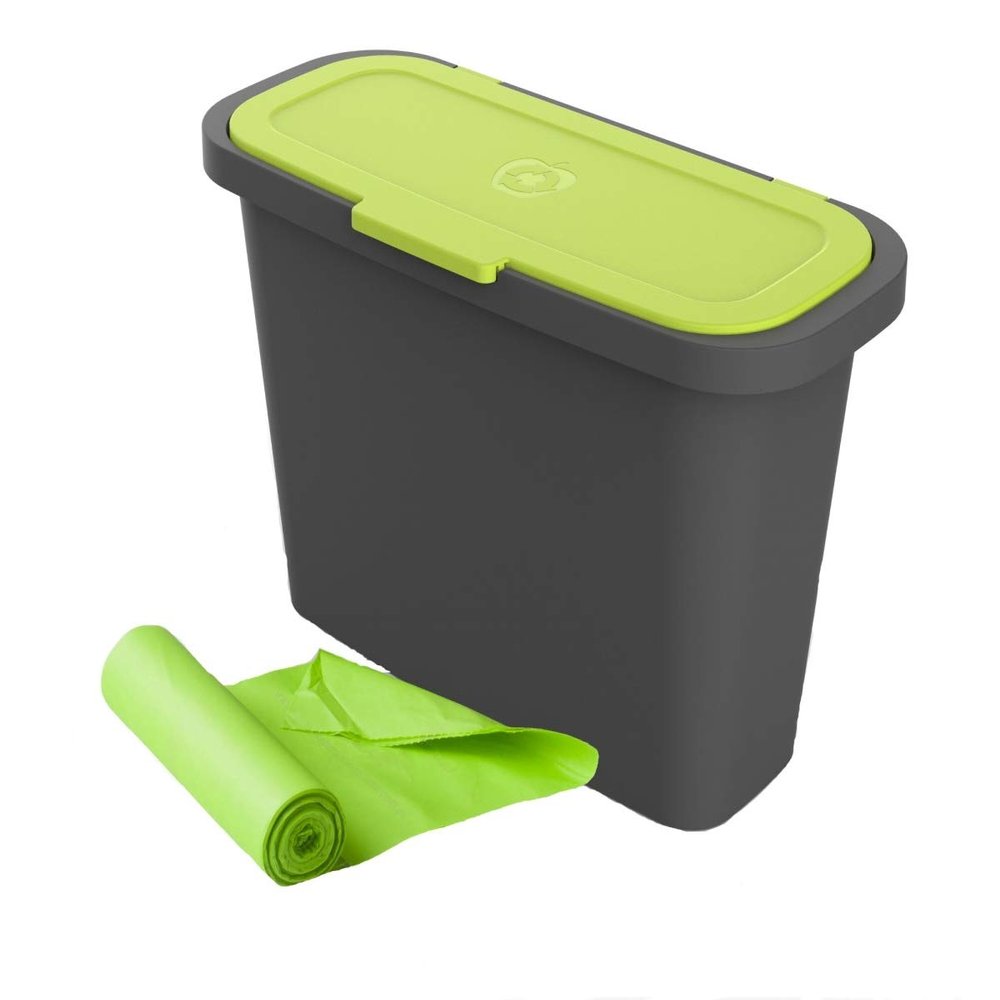 2.4 gal Kitchen Caddie with Green Corn Bags - Black & Green