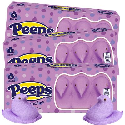 Sweetzo Peeps Chicks Marshmallows, Easter Basket Stuffers, 5 in Each Classic Candies, (Pack of 3) (Purple)