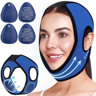 AVCOO Wisdom Teeth Ice Pack Head Wrap with Aluminum Foil Layer for Longer Cold Therapy, Jaw Ice Pack for Face with Ear Cutout Design for Snug Fit, 4 Reusable Ice Bags for Facial Oral Surgery, TMJ Pain