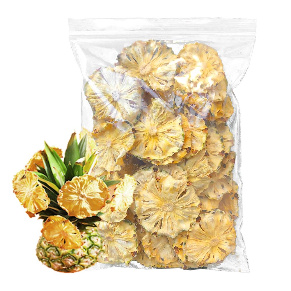 250G Dried Pineapple No Sugar Added Chips - Dehydrated Pine-apples Flowers Cocktail Garnish - Edible Pia Slices Dry Fruit Freeze Natural Dehydrated Fruit for Cake/Drink/Baking