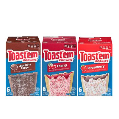 Giftoluxe Toast'em Pop Ups Toaster Pastries | American Pastry Selection-Frosted Chocolate Fudge, Frosted Cherry and Frosted Strawberry | 6 Toaster Pastries per Box | Similar to Pop Tarts | 3 x 288g
