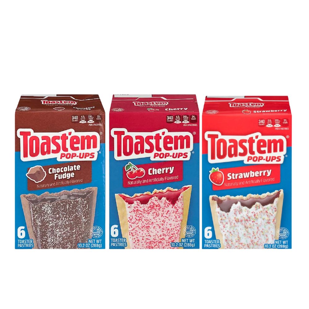 Giftoluxe Toast'em Pop Ups Toaster Pastries | American Pastry Selection-Frosted Chocolate Fudge, Frosted Cherry and Frosted Strawberry | 6 Toaster Pastries per Box | Similar to Pop Tarts | 3 x 288g