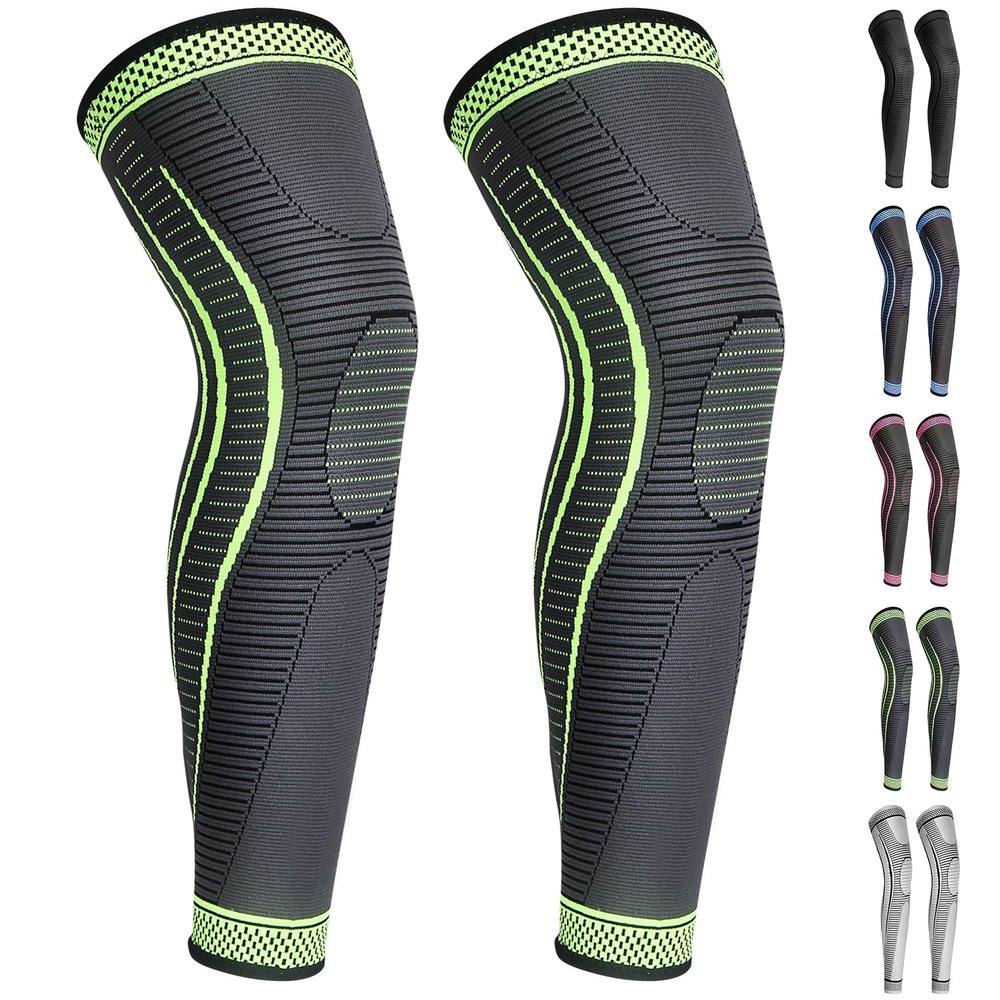 2 Pack Full Leg Compression Sleeves, Long Knee Brace Support for ACL,PCL, Meniscus Tear, Arthritis, Tendinitis,Men And Women (Green, Medium)