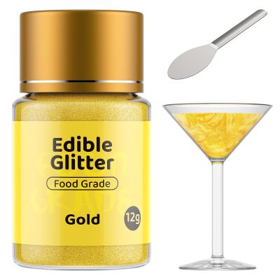 12g Gold Edible Glitter for Drinks Cocktails Cake Decorating - Jelife Gold Shimmering Drink Glitter Brew Dust Metallic Glimmer Metallic Powder for Beverages Champagne, Beer, Wine Decorations