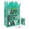 16.5" Extra Large Green Gift Bags Set with Greeting Card and Tissue Papers (Cartoon Happy Birthday) for Men's or Women's Birthday Party, Boys', Girls', or Kids' Party, Baby Shower, Baby Boy or Girl - view 1