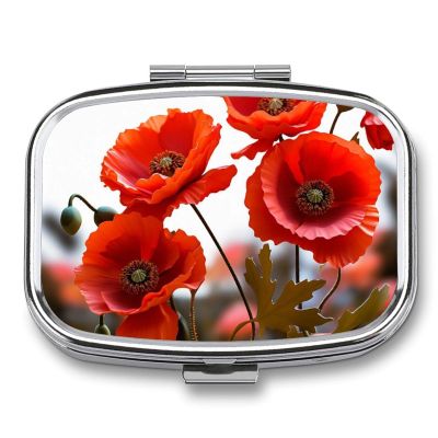 Pill Box Small Pill Boxs for Travel Pill Organizer Poppy Flowers Vivid Petals Pill Case Portable Medicine Organizer with Mirror 2 Compartment Pill Organizer for Purse Pocket