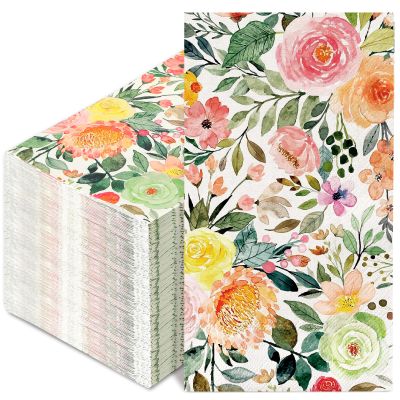 80Pcs Floral Guest Napkins Watercolor Rose Flower Disposable Paper Napkin Spring Hand Napkin for Wedding Bridal Shower Bathroom