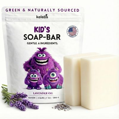 KELEBS Kids Soap Bar, Gentle Lavender Soap, Kids Body Wash Bar, Natural Bar Soap for Kids & Family, with Organic Lavender Oil, Naturally Scented, 2 Bars