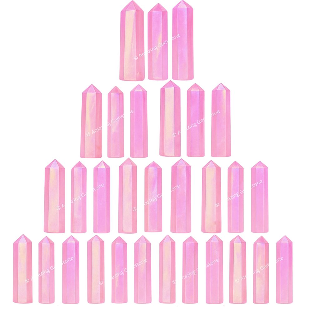 Amazing Gemstone Angel Aura Rose Quartz Crystal Points Bulk Healing Crystals and Stones - Pack of 3 Single Terminated Healing Wand Point Bulk Crystals for Crafts, Crystal Grid, DIY - Premium Crystals