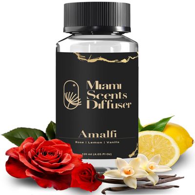 Amalfi Essence Essential Oil Refill Luxury Hotel Inspired, Long Lasting Aroma for Home & Commercial Diffuser, 120ml Fresh Blend of Rose, Vanilla and Lemon, Scent for Office Spa Wellness Aromatherapy.