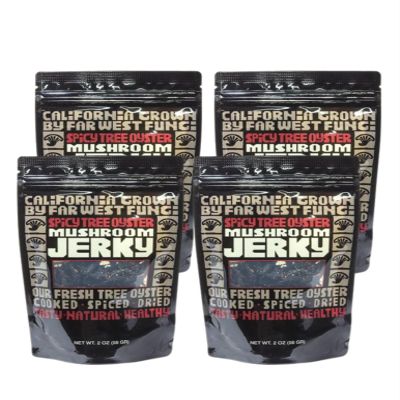Far West Fungi Mushroom Jerky 4-pack Oyster mushroom Jerky. Vegan, Gluten-Free (Spicy Tree Oyster)