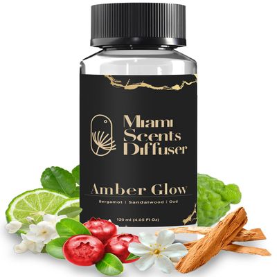Amber Sunset Glow Essential Oil Refill Luxury Hotel Inspired - Long Lasting Aroma for Home & Office Diffuser - 120 ml Fresh Blend of Bergamot, Oud and Sandalwood, Scent for Spa Wellness Aromatherapy.