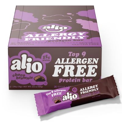 Alio Protein Bars - Choco Brownie (12 Bars) Free From The Top 9 Food Allergens, High Protein, Low-Calorie, Vegan, Gluten-Free, Nut-Free, Non-GMO, Plant-Based, Seed Oil Free, Delicious & Healthy Snack
