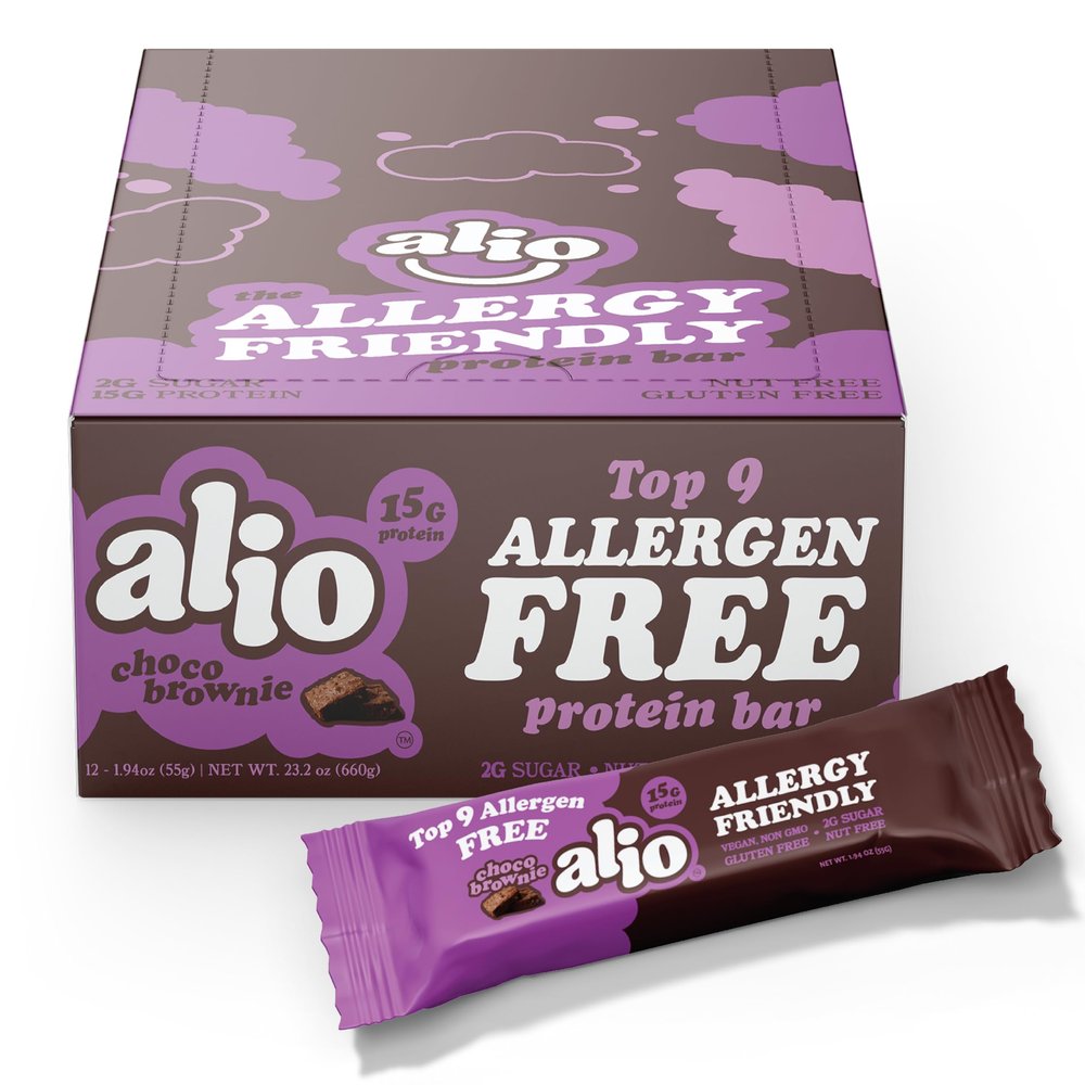 Alio Protein Bars - Choco Brownie (12 Bars)  Free From The Top 9 Food Allergens, High Protein, Low-Calorie, Vegan, Gluten-Free, Nut-Free, Non-GMO, Plant-Based, Seed Oil Free, Delicious & Healthy Snack