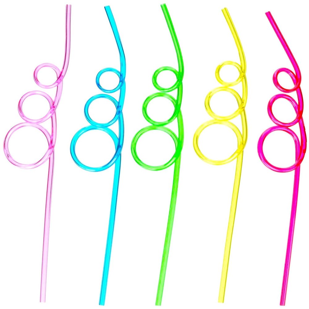 Zugar Land Crazy Loop Drinking Straws (10.5") Coloful Plastic Loopy Party Straws for Party Favors for Kids, Supplies for Birthday, Wedding, Baby Shower (12 Pack)