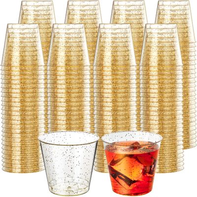 Byvivace 500Counts 1OZ. Disposable Shot Glasses Hard Plastic Shot Cups Gold Glitter Mini Shot Glasses for Tequila, Jello Shots, Liquor, 1Ounce Small Cup for Sauce, Dips, Shot Cups for Party