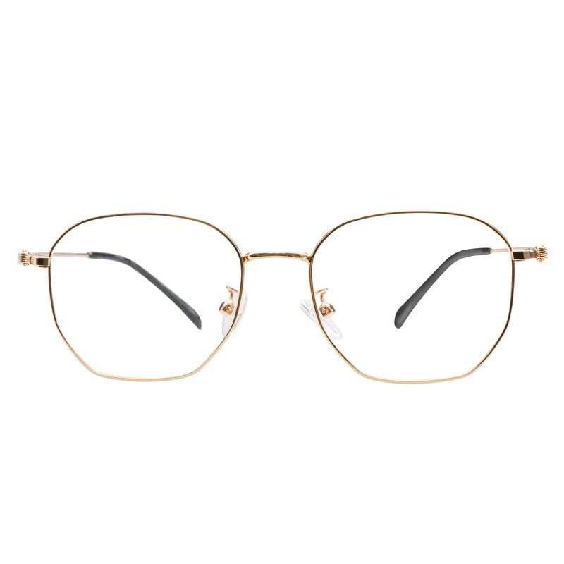 LAMBBAA Blue Light Blocking Reading Glasses Small Face Computer Fashionable Lightweight Retro Metal Frame Women Men(golden,+3.50 Magnification