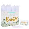 13" Large White Gift Bag Set with Greeting Card and Tissue Papers (Gold Glitter Baby) for Girls' Birthday Party, Women's Birthday Parties, Baby Shower, Baby Girl or Boy - 13x5.2x10.2, 1 Pcs. view 1