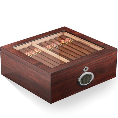 Cigar Humidor Holds up to 60 Cigars, Cedar Cigar Humidor Box with Lock, Easy Humidification System, Accurate Digital Hygrometer, 2 Humidifiers, Slotted Tray & Shelf, Dividers, Gift for Cigar Lovers