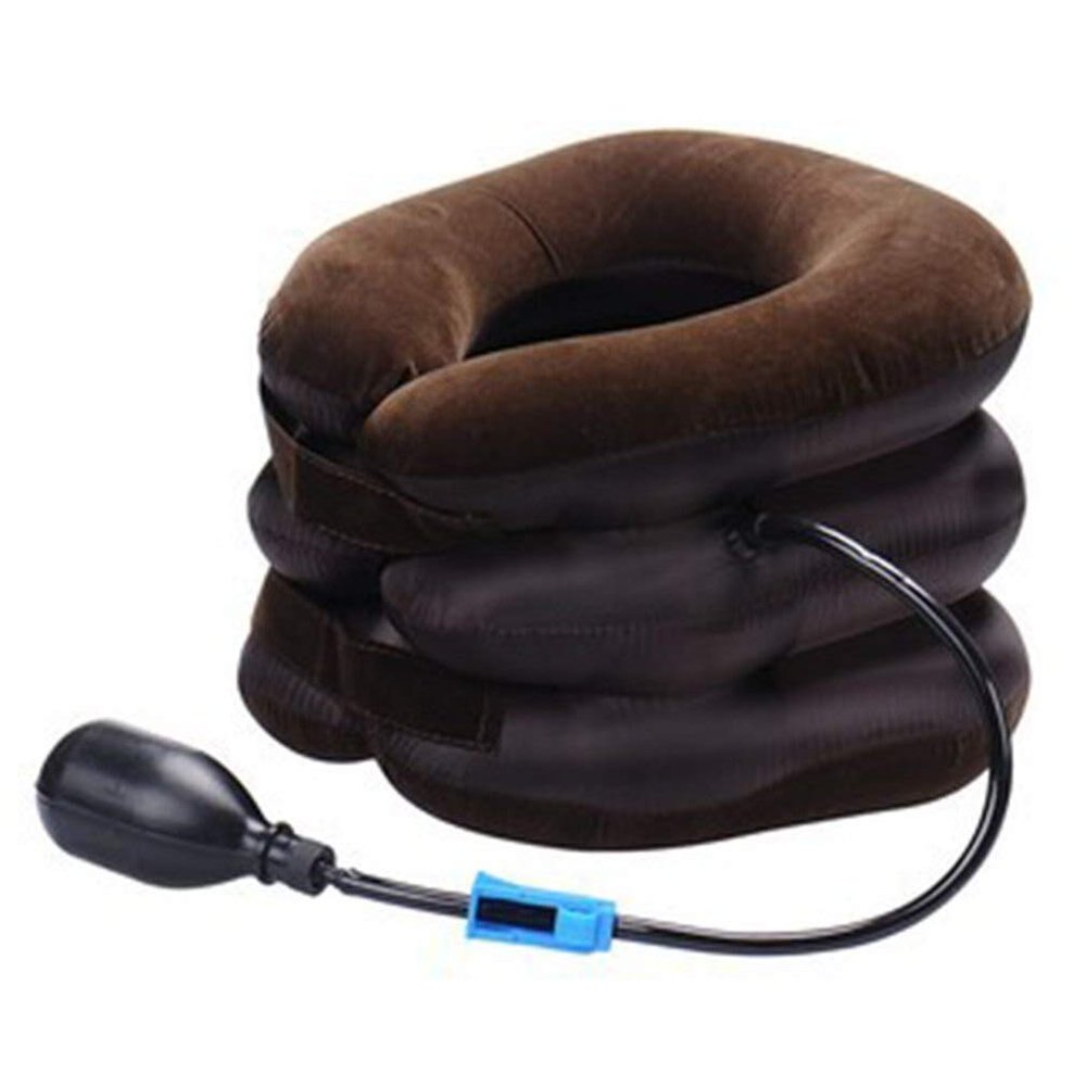 3 Layer Cervical Neck Traction Device Effective and Fast Pain and Stress Relief Neck Pain Inflatable Neck Stretcher Collar for Men and Women (Brown,1 Pcs)