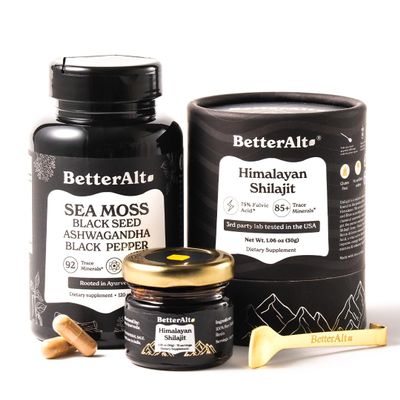 Better Alt Shilajit Resin 30 gm & Sea Moss Capsules Energy Duo| Shilajit Gold Grade for Men & Women with High Potency & Irish Sea Moss with Black Seed Oil