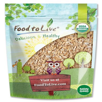 Food to Live Organic Rolled KAMUT Khorasan Wheat Flakes, 2 Pounds Non-GMO, Made from Whole Wheat Berries, Kosher, Bulk, Great for Cereal, Granola, Muffins and Milling into Flour for Baking, Product of the USA.