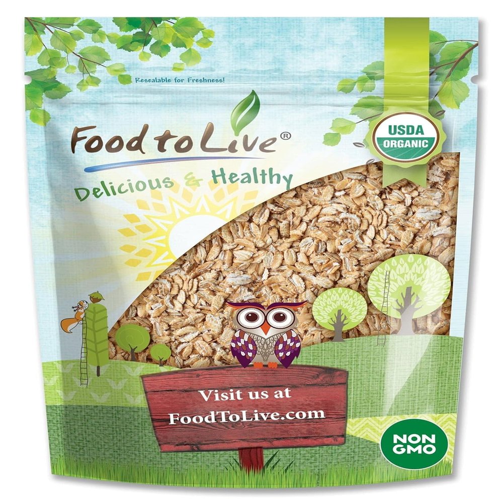 Food to Live Organic Rolled KAMUT Khorasan Wheat Flakes, 2 Pounds  Non-GMO, Made from Whole Wheat Berries, Kosher, Bulk, Great for Cereal, Granola, Muffins and Milling into Flour for Baking, Product of the USA.