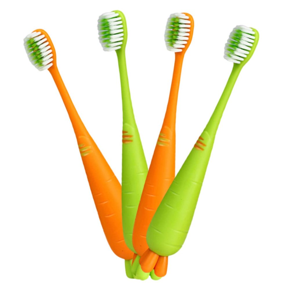 NOLITOY 4pcs Manual Boys and Girls Toothbrush Soft Bristles Travel Toothbrush for Boy Girl Toddlers Carrot Shape Household