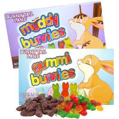 Chocolate Covered and Classic Gummy Bunnies, Movie Theater Boxes, Easter Basket Stuffers, 3.1 Ounces (Pack of 2)